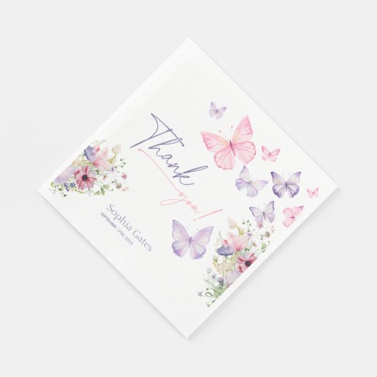Serviette En Papier Merci Fleur sauvage papillon (Coin)