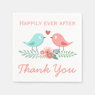 Serviette En Papier Merci Floral Lovebirds Bleu Et Mariage Rose C