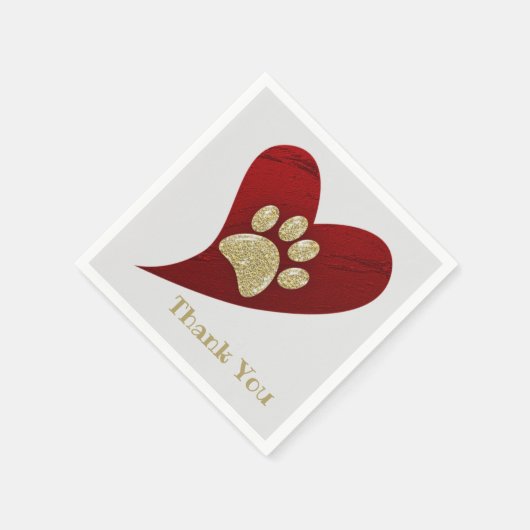 Serviette En Papier Merci Gold Empreinte de patte Red Heart Appréciati (Coin)