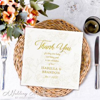 Serviette En Papier Merci Gold Floral de mariage