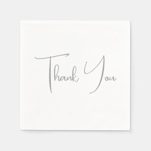 Serviette En Papier Merci gris manuscrit classique blanc chic