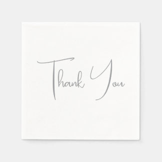 Serviette En Papier Merci gris manuscrit classique blanc chic