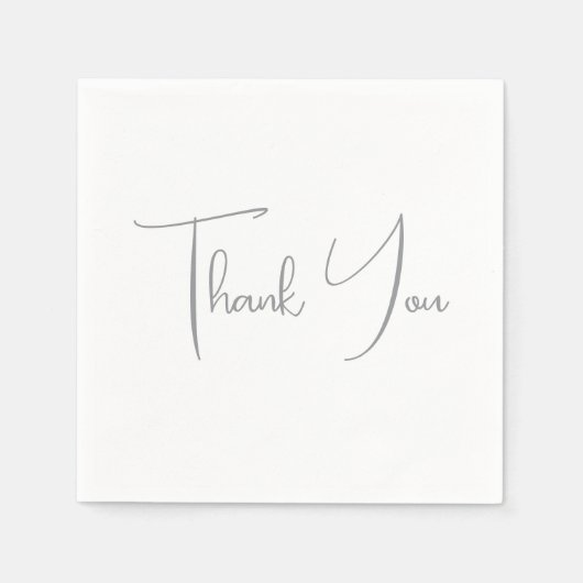 Serviette En Papier Merci gris manuscrit classique blanc chic (Devant)
