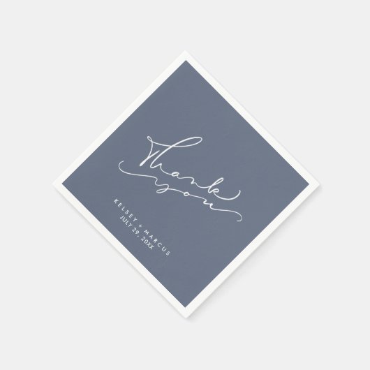Serviette En Papier Merci Mariage bleu hiver (Coin)