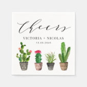 Serviette En Papier Merci Mariage Boho Poted Cactus (Devant)