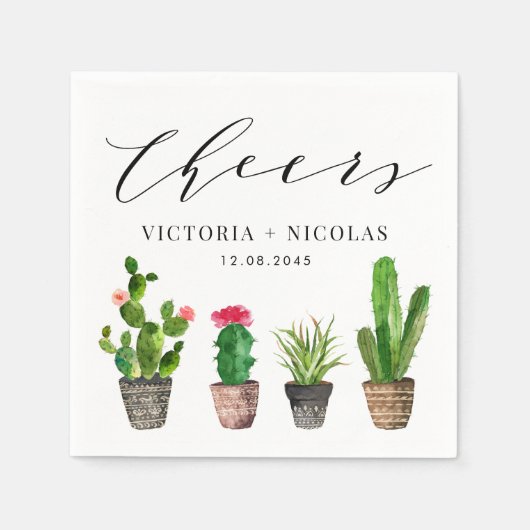 Serviette En Papier Merci Mariage Boho Poted Cactus (Devant)