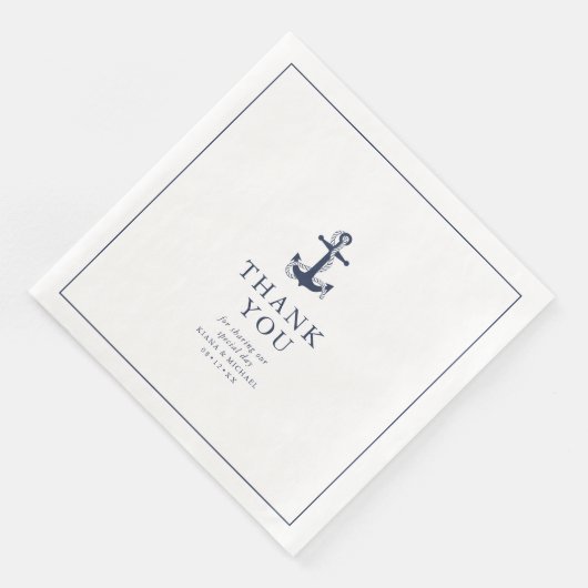 Serviette En Papier Merci Mariage d'Ancre Vague Bleue V2 ID836 (Coin)