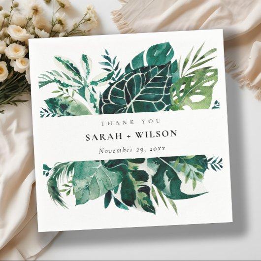 Serviette En Papier Merci Mariage de feuillage vert de Monstera Tropic
