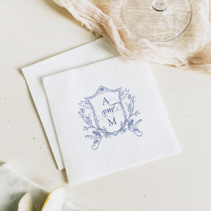 Serviette En Papier Merci Mariage de la crête Vintage royale bleu
