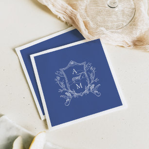 Serviette En Papier Merci Mariage de la crête Vintage royale bleu