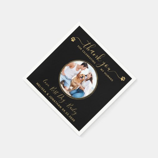Serviette En Papier Merci Mariage d'or noir personnalisé chien animal  (Coin)