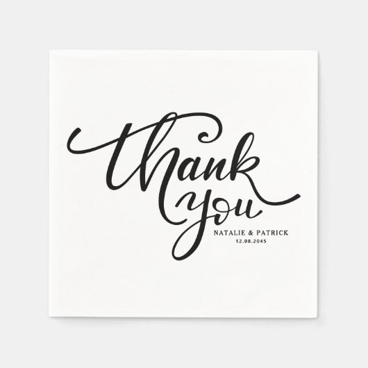 Serviette En Papier Merci Mariage lettres main noire (Devant)