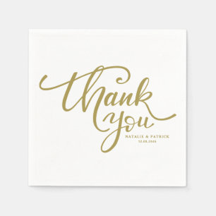 Serviette En Papier Merci Mariage lettres main or