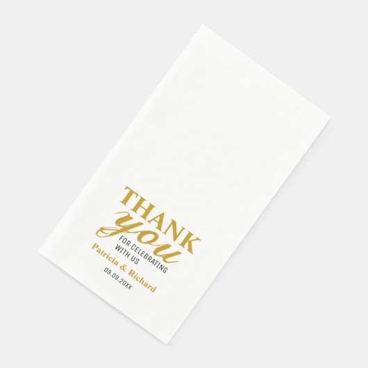 Serviette En Papier Merci Mariage noir et or personnalisé (Coin)