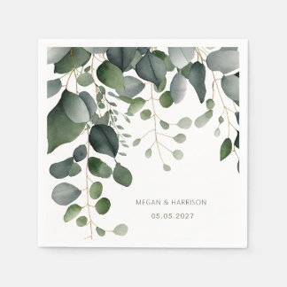 Serviette En Papier Merci Mariage verdoyant et eucalyptus