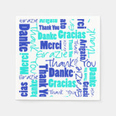 Serviette En Papier Merci multilingue bleu et turquoise (Devant)