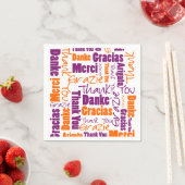 Serviette En Papier Merci multilingue violet et orange (En situation)
