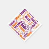 Serviette En Papier Merci multilingue violet et orange (Coin)