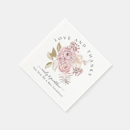 Serviette En Papier Merci rose poussiéreux Nom Mariage (Coin)