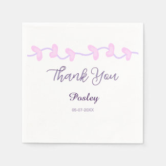 Serviette En Papier merci rose violet pastel mariage nom date lea