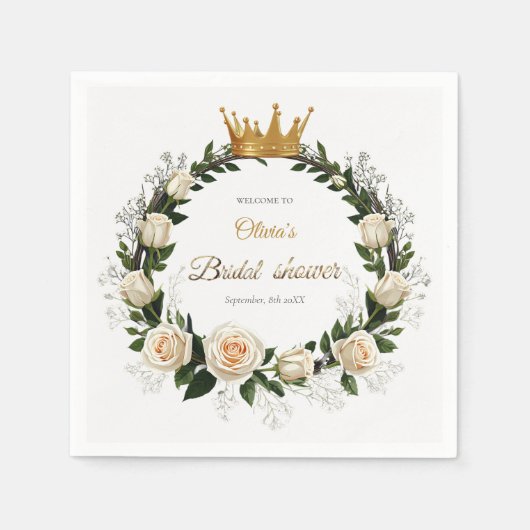Serviette En Papier Merci Roses Blanches & Gypsophile (Devant)