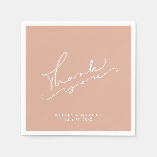 Serviette En Papier Merci Script Pêcher élégante serviettes de mariage (Devant)