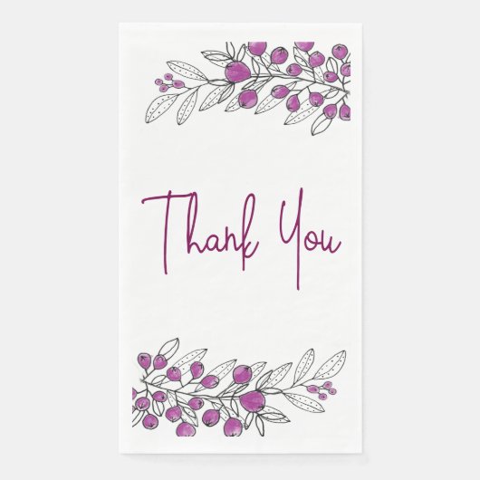 Serviette En Papier Merci Toutes Occasion Baies pourpres Feuilles (Devant)
