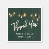 Serviette En Papier Merci vert foncé Bois rustique avec lumières Ediso (Devant)