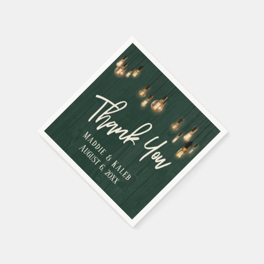 Serviette En Papier Merci vert foncé Bois rustique avec lumières Ediso (Coin)