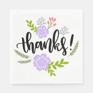 Serviette En Papier Merci violet Feuille Mariage aquarelle
