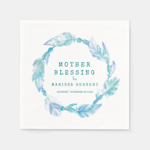 Serviette En Papier Mère Bienheureux perles plumes boho aqua turquoise