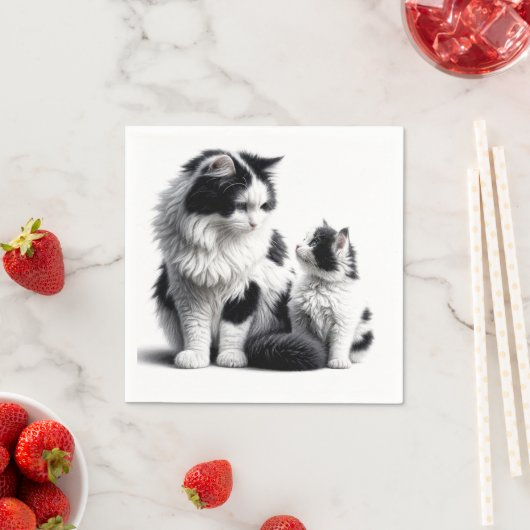 Serviette En Papier Mère Chat et chaton en blanc (En situation)