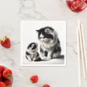 Serviette En Papier Mère Chat et chaton en blanc (En situation)