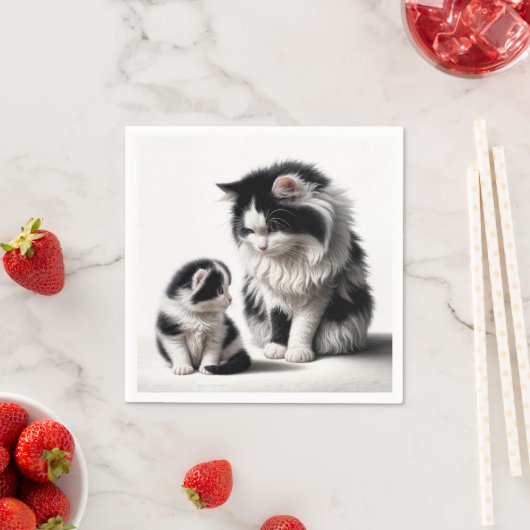 Serviette En Papier Mère Chat et chaton en blanc (En situation)