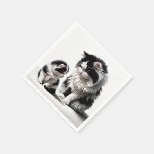 Serviette En Papier Mère Chat et chaton en blanc (Coin)