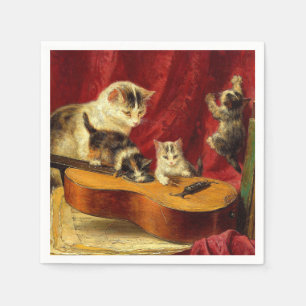Serviette En Papier Mère Chat et chatons Jouer avec la guitare