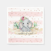 Serviette En Papier Mère d'une fille - Bébé Eléphant et Fleurs (Devant)