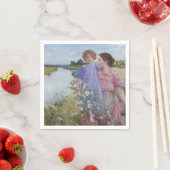 Serviette En Papier Mère et enfant au bord d'une rivière avec des Rose (En situation)