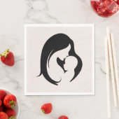 Serviette En Papier Mère et enfant dans les coeurs roses (En situation)