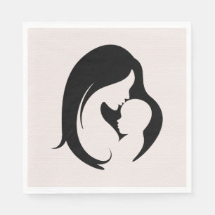Serviette En Papier Mère et enfant dans les coeurs roses