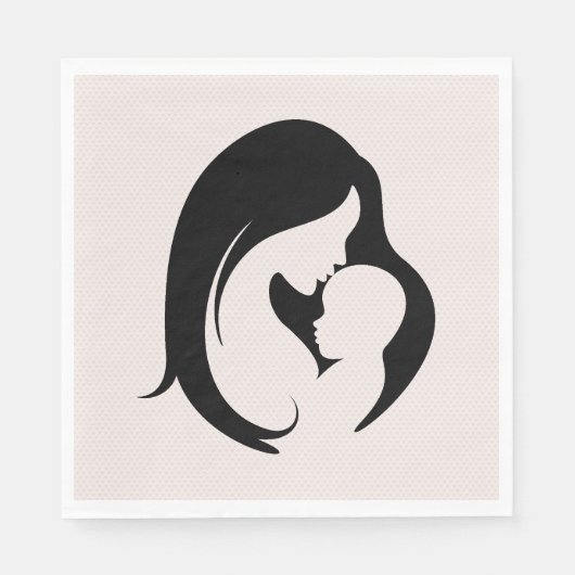 Serviette En Papier Mère et enfant dans les coeurs roses (Devant)