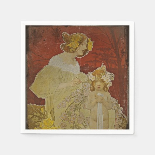 Serviette En Papier Mère et fille avec fleurs (Devant)