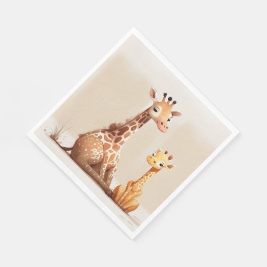 Serviette En Papier Mère Girafe Avec Bébé En Aquarelle (Coin)
