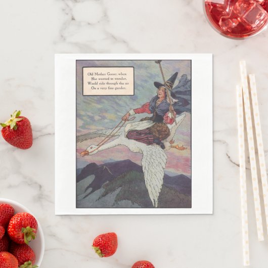 Serviette En Papier Mère Oie des années 1920 chevauchant sa gigantesqu (En situation)