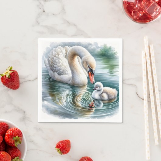 Serviette En Papier Mère Swan Avec Cygnet (En situation)