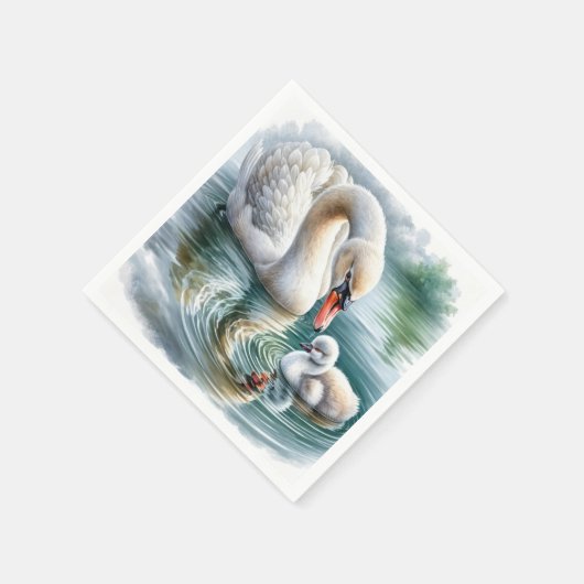 Serviette En Papier Mère Swan Avec Cygnet (Coin)