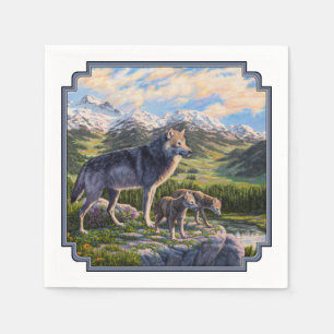 Serviette En Papier Mère Wolf & Pups Mountain River Valley