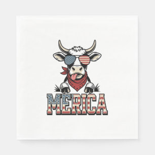 Serviette En Papier Merica Graphique de gravure vintage vache patrioti