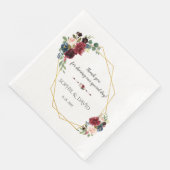 Serviette En Papier Merlot Marine bleu Floral Gold Frame Mariage (Coin)