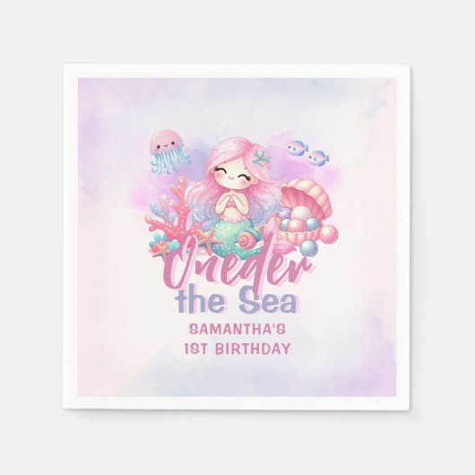 Serviette En Papier Mermaid 1er Anniversaire Fête ONE der The Sea (Devant)